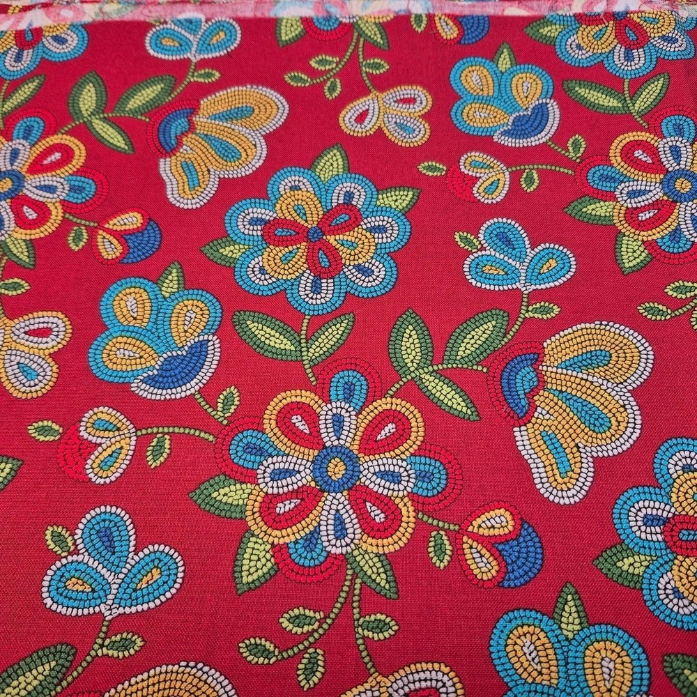 Elizabeth Studio Red Tucson Beaded Flower Cotton Quilt Fabric 2 1/4 Yards